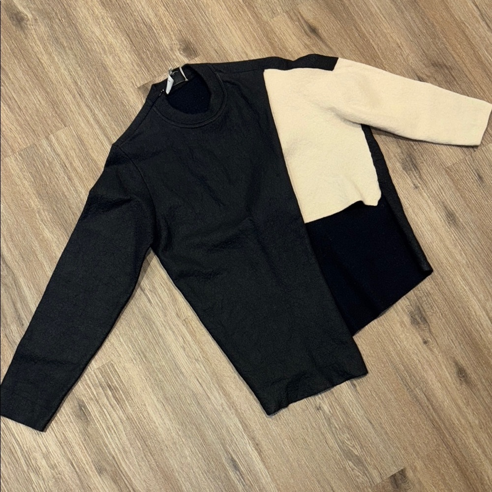 Black and Cream Asymmetrical Long Sleeve Top